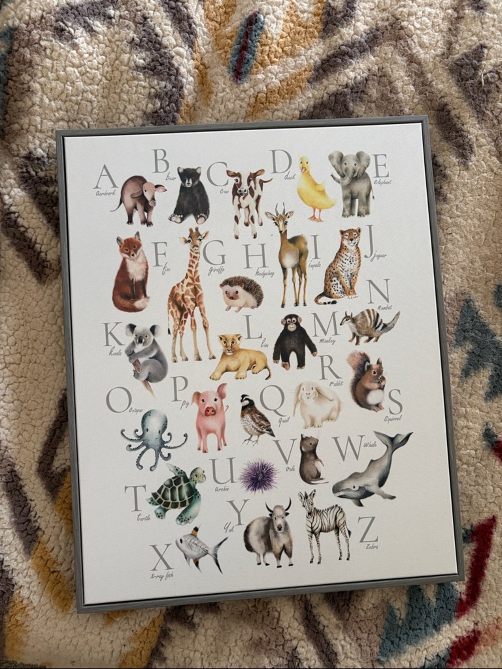 Alphabet Animal Print Framed Art - Neutral Tones